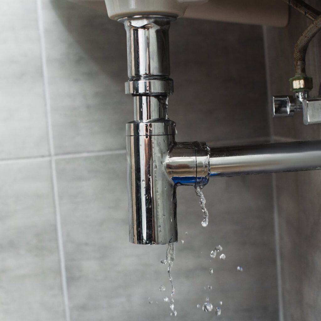 water leaking from pipe under sink